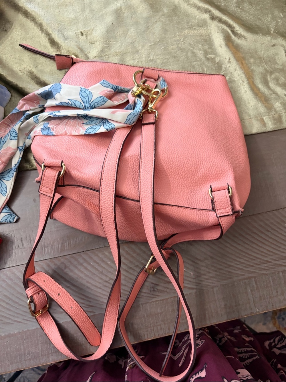 Steve Madden Coral Pink Pebbled Leather Crossbody with Floral Scarf - Picture 9 of 13